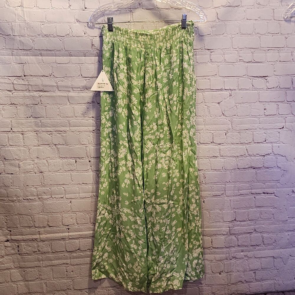 Lost And Wander Ticket To Bali Cropped Wide Leg Pants Womens Small Lime Floral